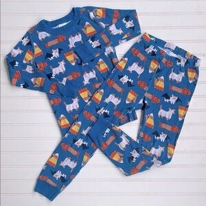 Hanna Andersson Blue Pajama Set, Unisex Halloween Animal & Candy Corn Print, 4